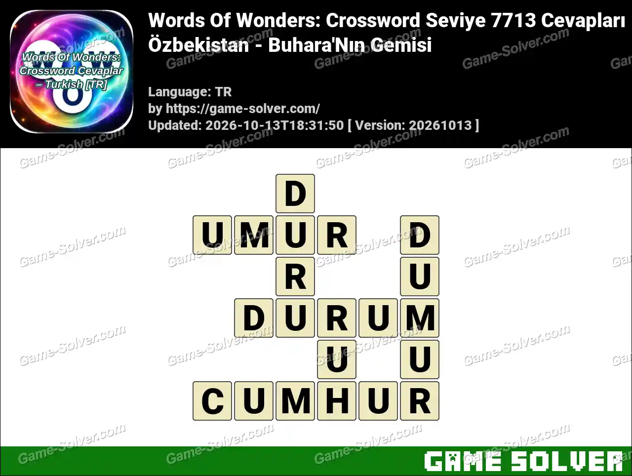 Words Of Wonders: Crossword Seviye 7713 Cevapları – Özbekistan – Buhara’Nın Gemisi